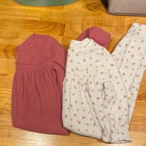 Cat & Jack Cream Ribbed Floral Baby Set with Dusty Rose Accent